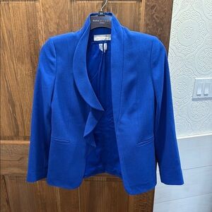 Tahari ASL Women's Royal Blue Ruffle Open-Front Blazer